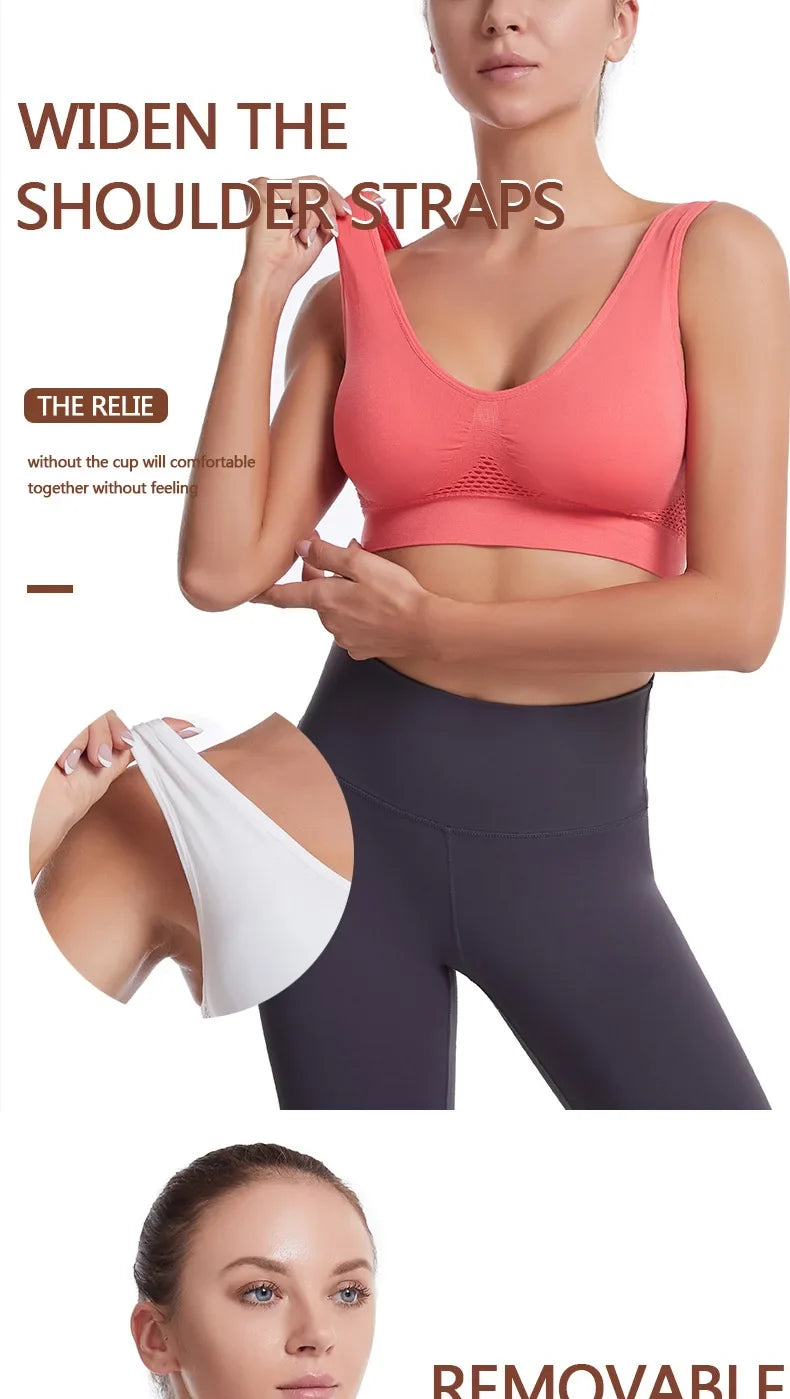 Sports Bra Women Hollow Mesh Gym Jogging Crop Top Female More Size Tops Yoga Fitness Vest Sujetador Push Up Sport Bras for Women
