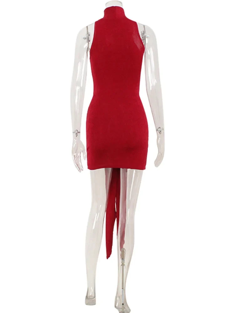 Ahagaga Fashion Women's Mini Dresses Solid Halter Turtleneck Sleeveless Sheath Slim Fit Bodycon Regular Causal Vestidos Robes