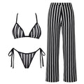 3Pcs Striped Bikini 2026 Bandeau Biquini Women Sexy Swimsuit Push Up Swimwear Female Mesh Pants Bathing Suit Cover Up Beachwear