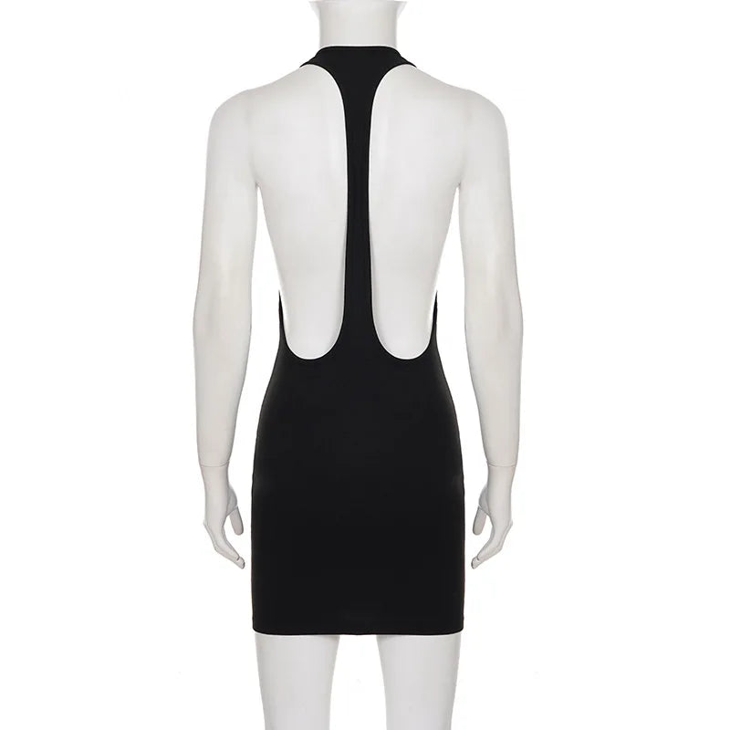 Sexy Halter Neck Backless Bodycon Mini Dress Women Sleeveless Tight Short Party Club Dress Summer Night Out Streetwear