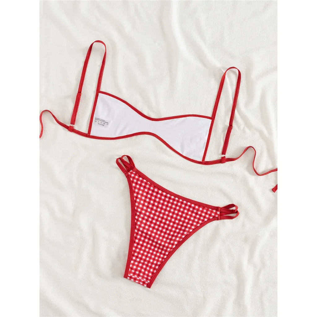 XS - L 2026 Plaid Printed Bikini Female Swimsuit Women Swimwear Polka Dot Bather Bathing Suit Swim Two-pieces Bikini set K8039