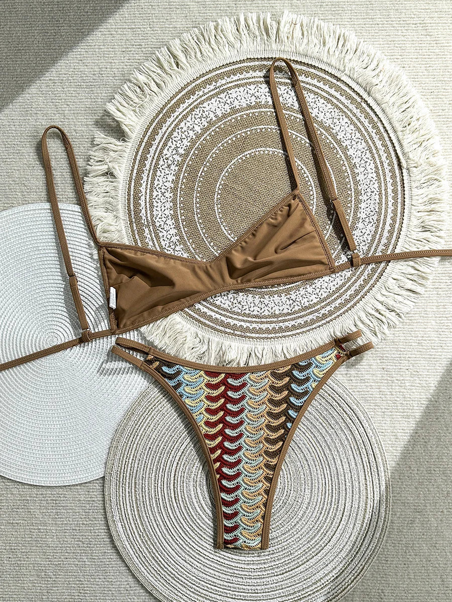 2026 Printed Crochet Bikini Women Swimsuit Female Swimwear Two-pieces Bikini Set High Leg Cut Bather Bathing Suit Swim Beachwear