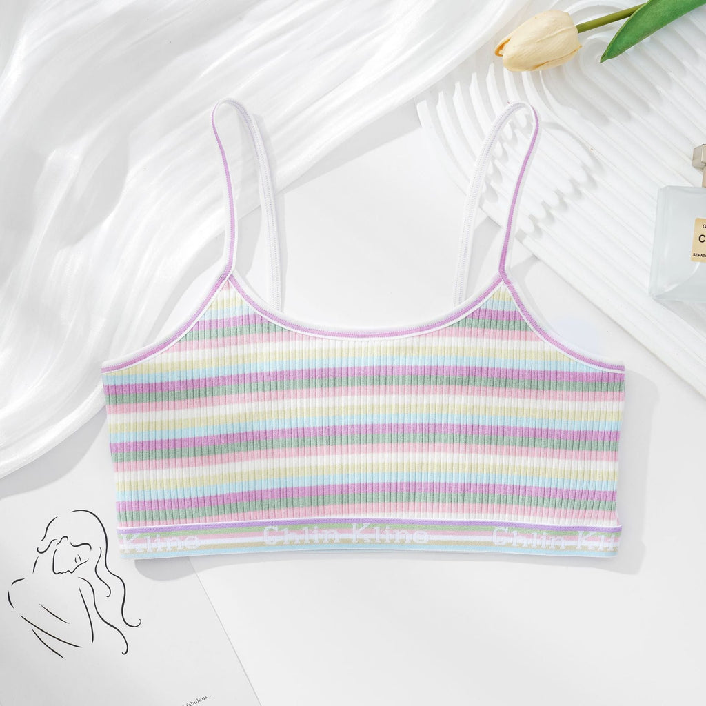 Women Non-wire Bras Female Cotton Bra Tops Striped Crop Top Small Breast Breathable Push Up Bra Comfort Girl Underwear