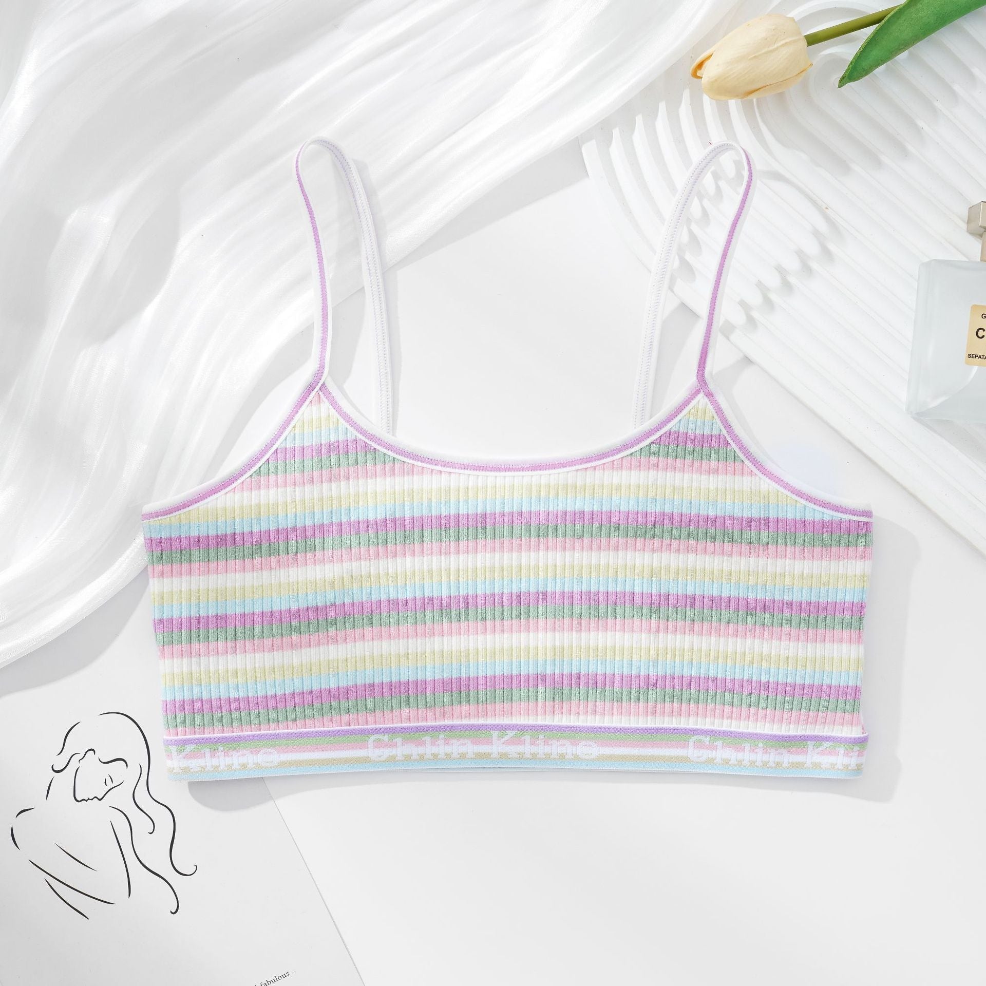 Women Non-wire Bras Female Cotton Bra Tops Striped Crop Top Small Breast Breathable Push Up Bra Comfort Girl Underwear