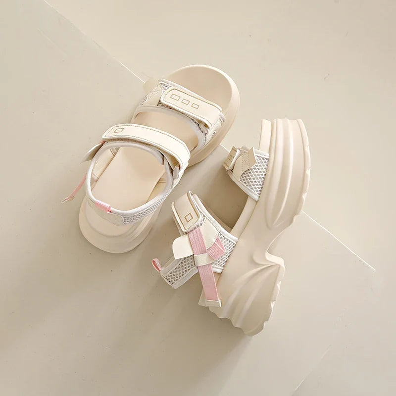 Silver Chunky Platform Sandals for Women Summer Wedge Heels Sport Sandals Woman Comfortable Thick Bottom Casual Sandles Female