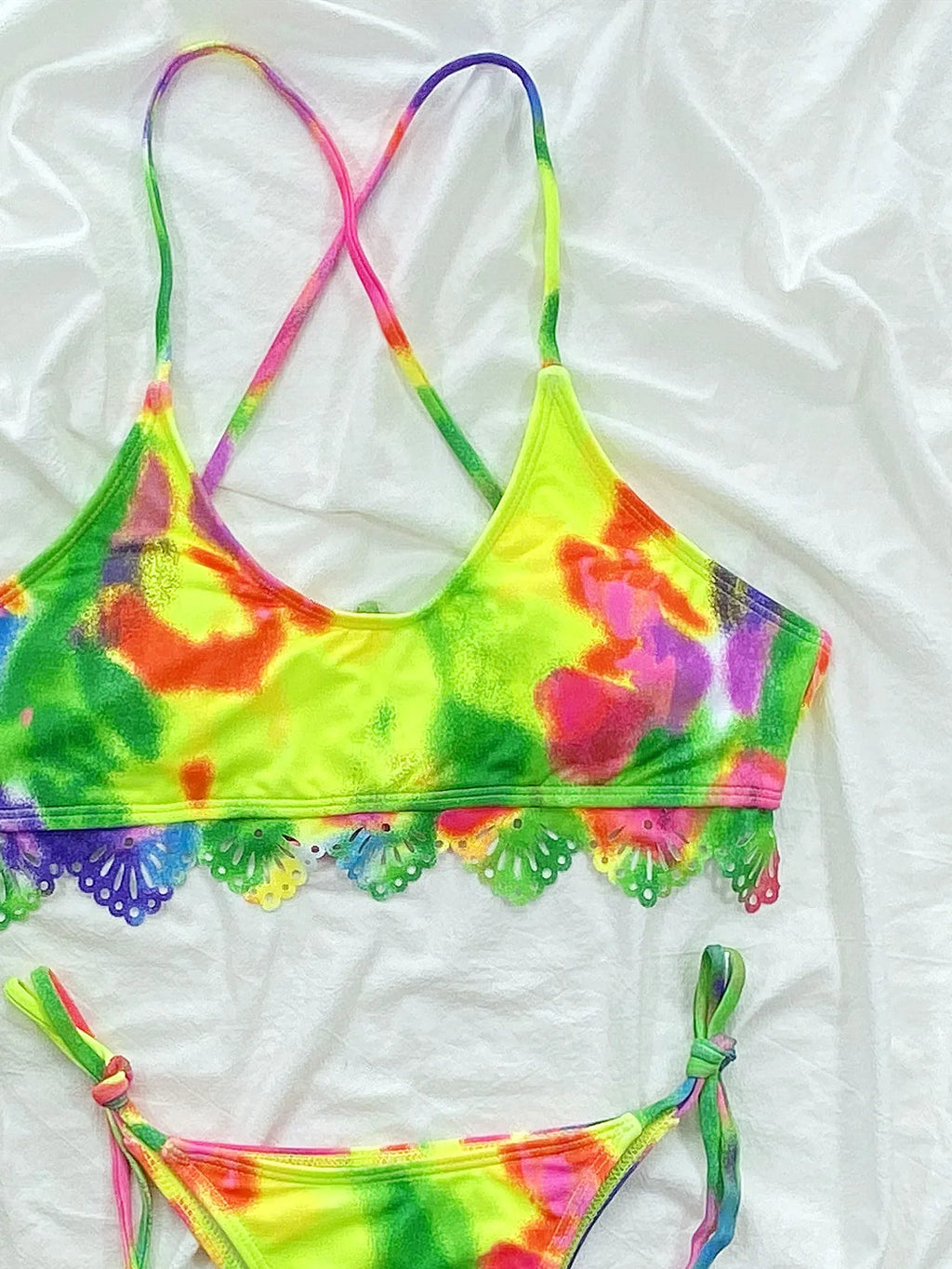 Sexy Bikini Women Swimwear Swimsuit Tie Dyed Colorful Print Cross Straps Bikinis Set Bathing Suit Beach Bikini Female Push Up