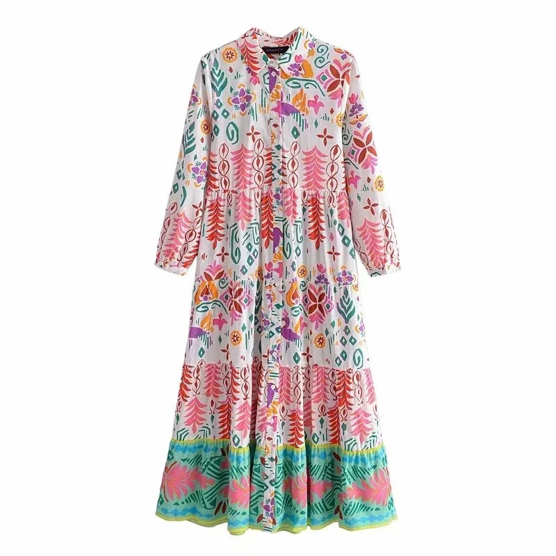 Foridol Floral Print Casual Boho Shirt Dress Maxi Long Autumn Winter Long Sleeve Dress Vestidos 2025 Button Up Dress