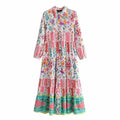 Foridol Paisley Print Shirt Dress Elegant Autumn Spring Green Dress Floral Print Boho Female Maxi Dress Long Sleeve Vestido 2025