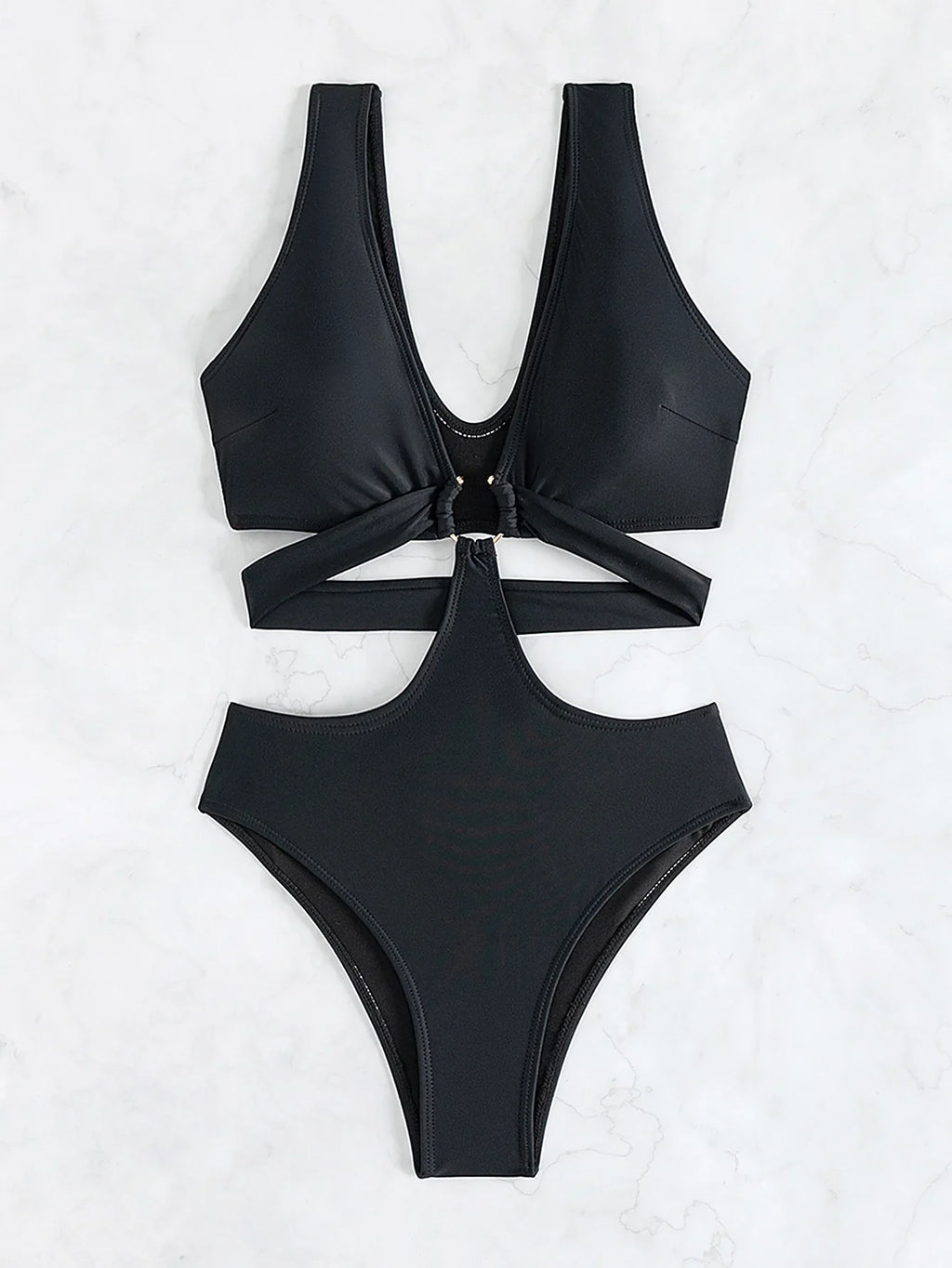S - XL V Neck High Leg Cut One Piece Swimsuit Women Swimwear Female Bather Monokini Cross Bandage Bathing Suit Swim Beachwear