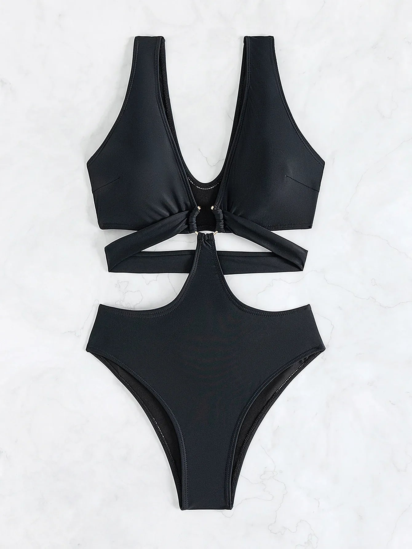 S - XL V Neck High Leg Cut One Piece Swimsuit Women Swimwear Female Bather Monokini Cross Bandage Bathing Suit Swim Beachwear