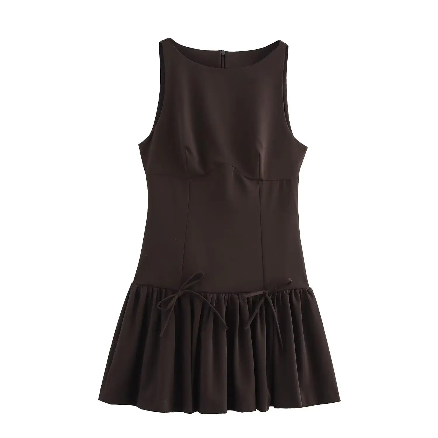 Foridol Bowknot Pleated Tank Short Dress for Women Sleeveless Casual Party Short Dress Female Casual Autumn Winter Dress