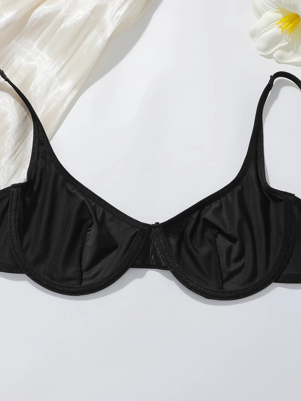 2pcs Luxury Satin Lingerie Set for Women 3/4 Cup High Gloss Silk-like Bra Panty Set Sexy Black Brassiere Underwear MR2938