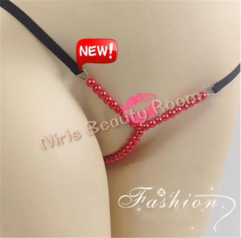 DEKA Elastic Crotchless High quality Real Pearl Thongs Women Low-Rise Hollow Sexy G-string Female Erotic Panties Underwear