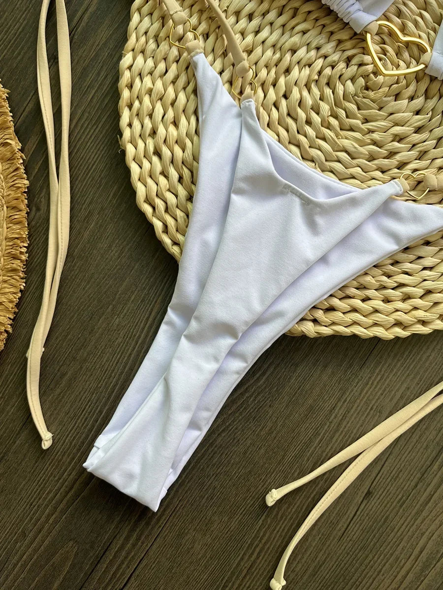 Metal Heart-shaped Halter Mini Micro Thong Bikini Female Swimsuit Women Swimwear Two-pieces Bikini Set Bather Bathing Suit Swim