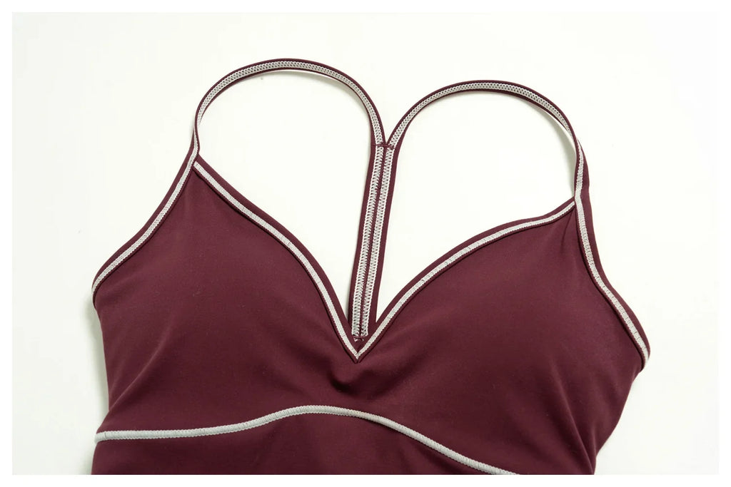 Summer Color Blocking Yoga Suit Women Tracksuit Hanging Neck V Neck Slim Sports Vest Tight Hip Lifting Capri Pants Fitness Sets