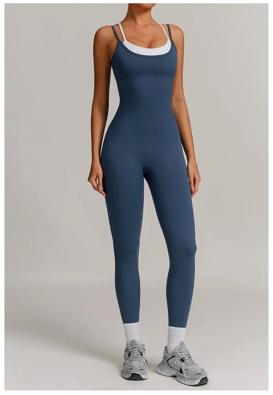 Yoga Jumpsuit Fake two color contrast halter sport jumps Women Push Up Gym Fitness Overalls Sport Outfit Sportswear Clothes 8843