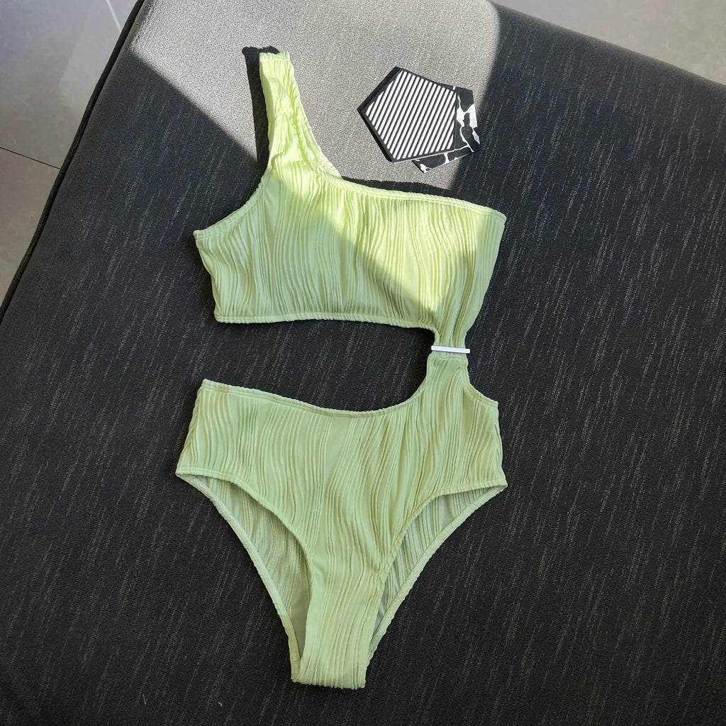 2026 Solid White One Piece Swimsuit Women Sexy Irregular Hollow Out Bikini One Shoulder Backless Monokini Summer Beach Swimwear