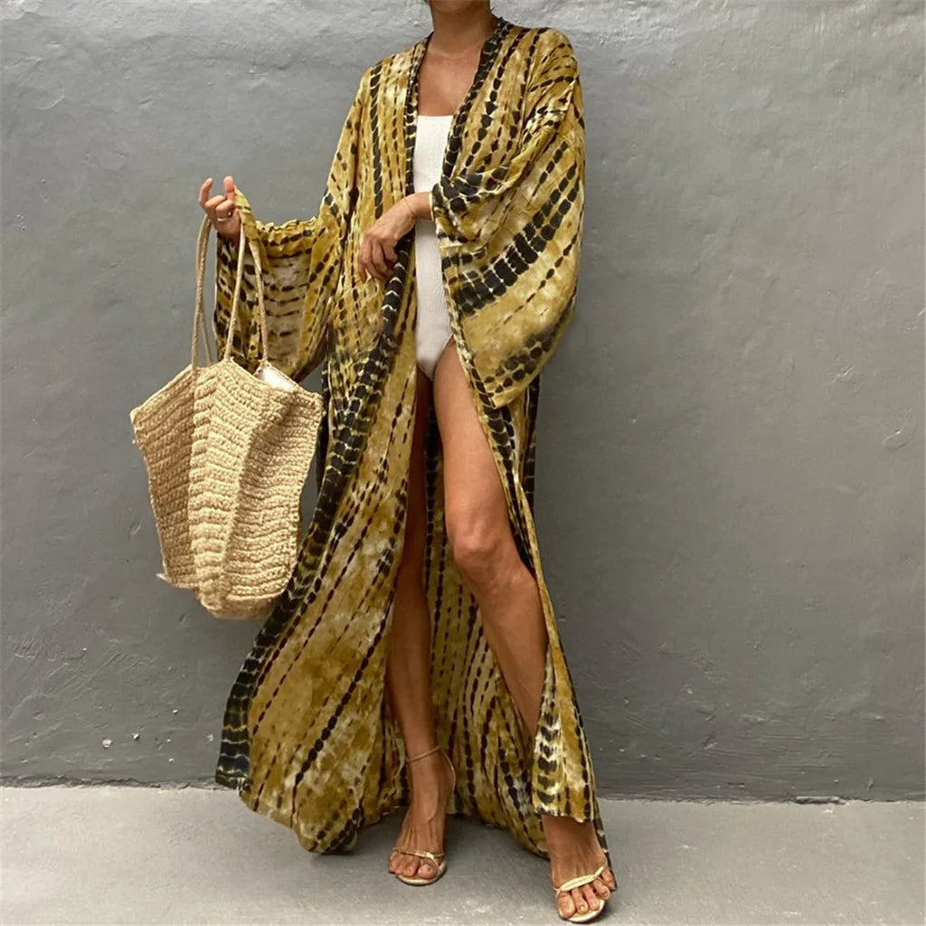 New 10 Colors Printed Long Sleeve With Belt Tunic Beach Cover Up Cover-ups Beach Dress Beach Wear Beachwear Female Women V4521