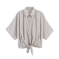 Women's Fashion Short-Sleeve Shirt Black White Striped Front Shirt Short Sleeve Button Up Blouse For Women Casual Wear 884U
