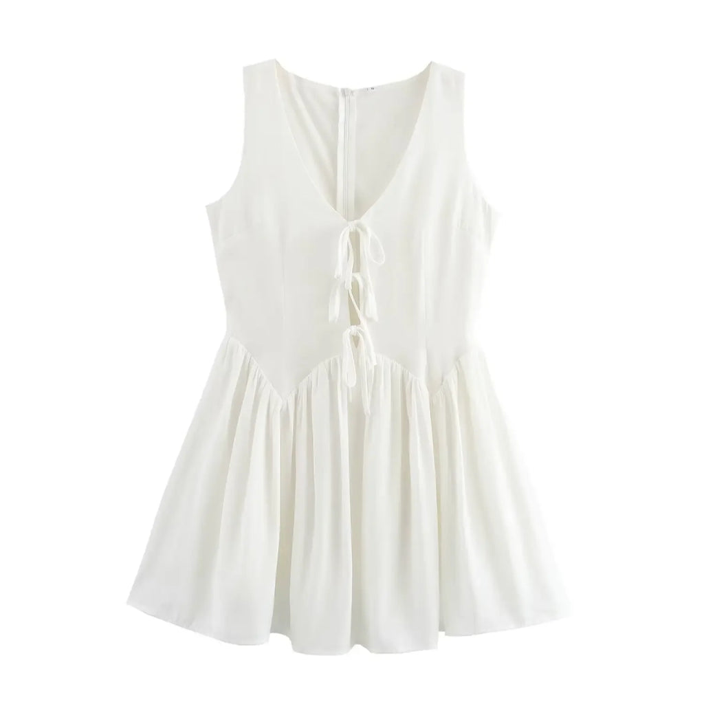 Foridol Bowknot Tie-up Summer White Dress Women Sleeveless Beach A-line Short Dress 2025 Occasion Boho New in Sundress
