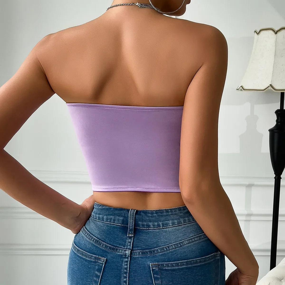 Hot girl's low-cut butterfly tube top rhombus underwired fishbone top