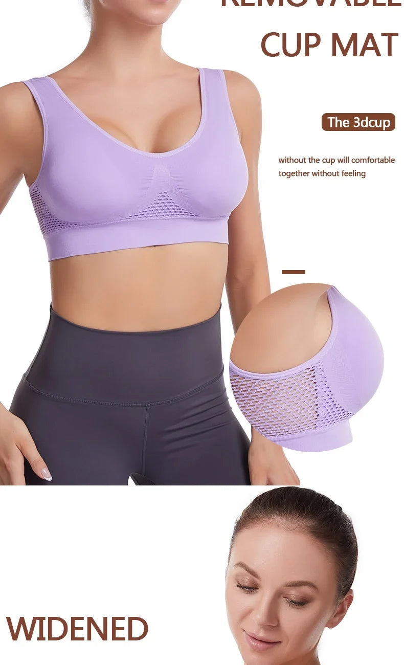 Sports Bra Women Hollow Mesh Gym Jogging Crop Top Female More Size Tops Yoga Fitness Vest Sujetador Push Up Sport Bras for Women