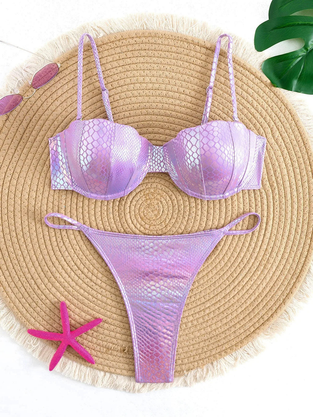 Snake Skin with Bra Cup Micro Thong Bikini Female Swimsuit Women Swimwear Two-pieces Bikini Set Bather Push Up Bathing Suit Swim