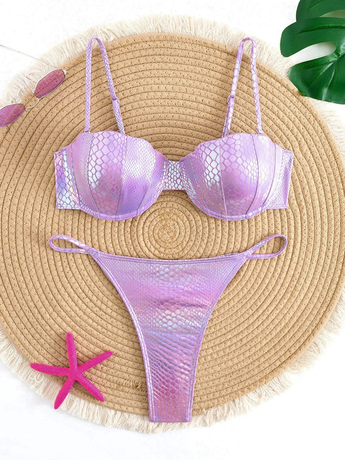 Snake Skin with Bra Cup Micro Thong Bikini Female Swimsuit Women Swimwear Two-pieces Bikini Set Bather Push Up Bathing Suit Swim