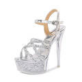 2026 New Silver Narrowband Women's Sandals 14CM Party Banquet Dress Shoes Summer Stiletto Nightclub Platform Crystal High Heels