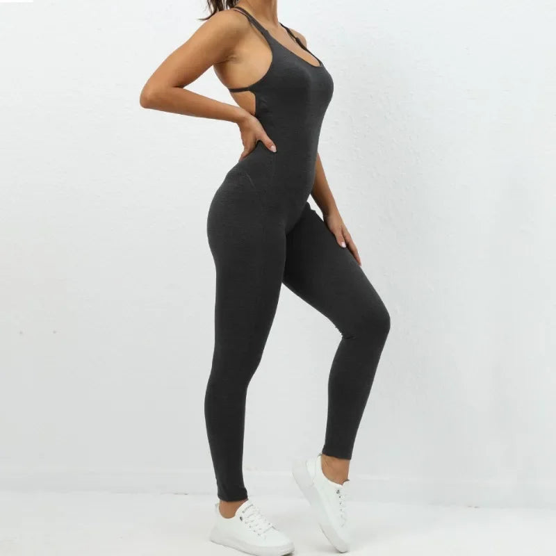 Seamless High-Waisted Peach Hip Yoga Jumpsuit for Women - Fast Drying Sweat-Wicking Tight Running Sports Jogging Gym Activewear