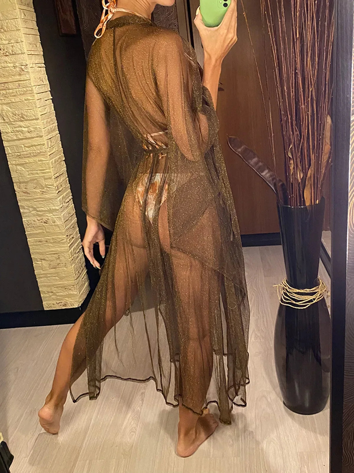 3 Colors Sexy Glitter Mesh Sheer See Through Tunic Beach Cover Up Cover-ups Beach Dress Beach Wear Beachwear Female Women V3217