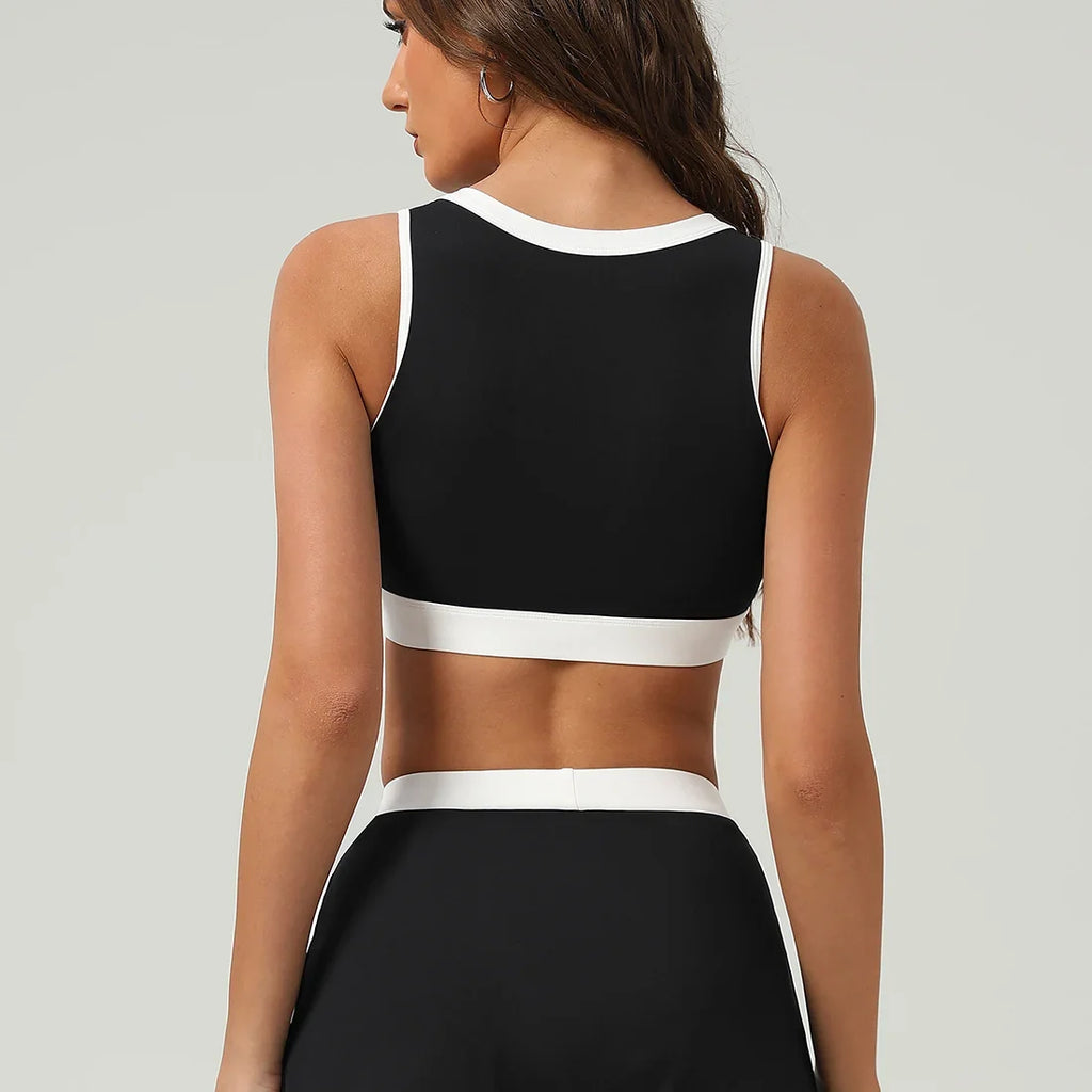 Women Contrast Color Elastic Fitness Gym Training Yoga Padded Top Clothes Casual Outdoor Workout Sport Bra
