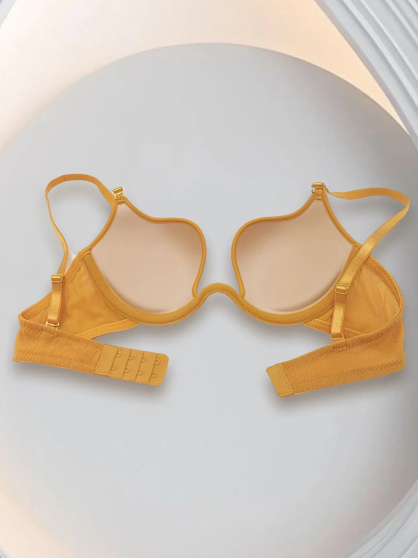 Yellow deep V-neck cinched top support underwear for women, large breasts, small look, soft steel coil bra, sexy mesh bra