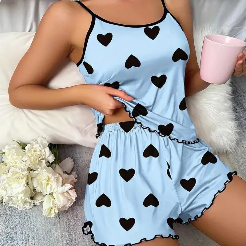 Women Sleepwear Summer Two-piece Pajamas Set Casual Leopard Printed Camisole Tops and Shorts Homewear Suit Loungewear