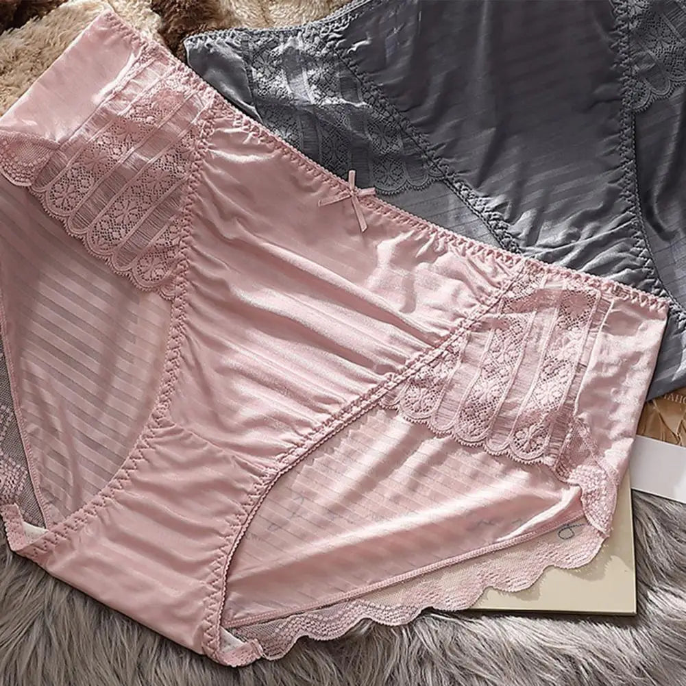 Anti-septic Women Underpants Women Panties Mid Waist Lace Bow Decor Tummy Control Butt-lifted Soft Stretchy Quick Dry Briefs