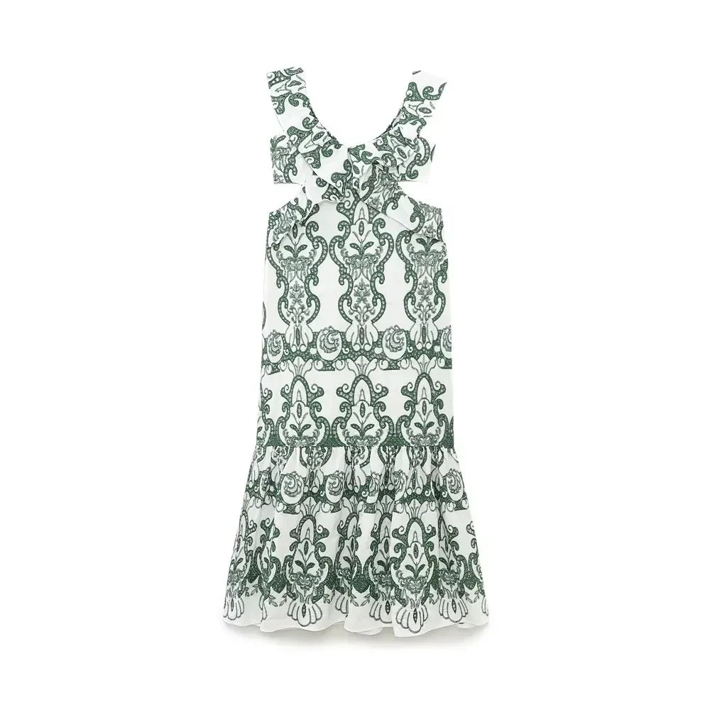 Vintage Flower Embroidery Summer Maxi Dress Women Bakless Tie Up Ruffles Long Beach Vestidos Sexy Tank Party Dresses Sundress