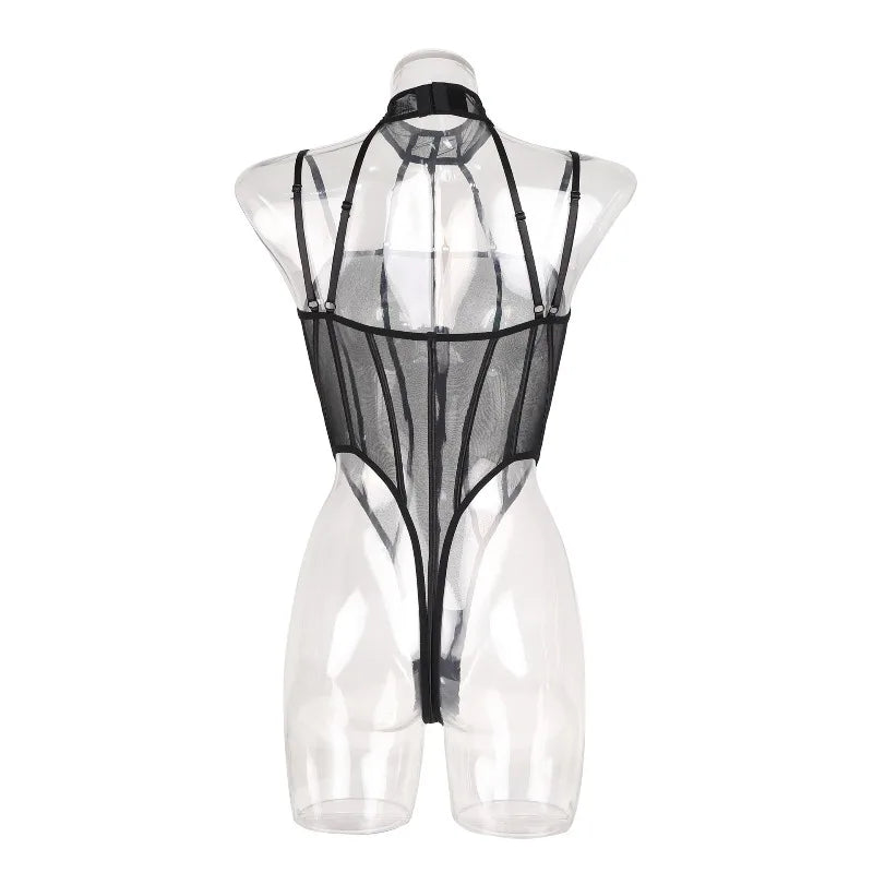 Toucheart Erotic Bodysuit Net Clothes Halter Lace See-through Skinny Backless Sissy Premium HotSeductive Women Coquette Bodysuit