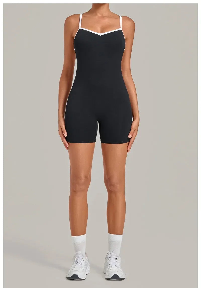 Women's Seamless Yoga Jumpsuits Fitness Sports Gym Hip-lifting Sleeveless One-piece Backless Workout Training Shorts Jumpsuit