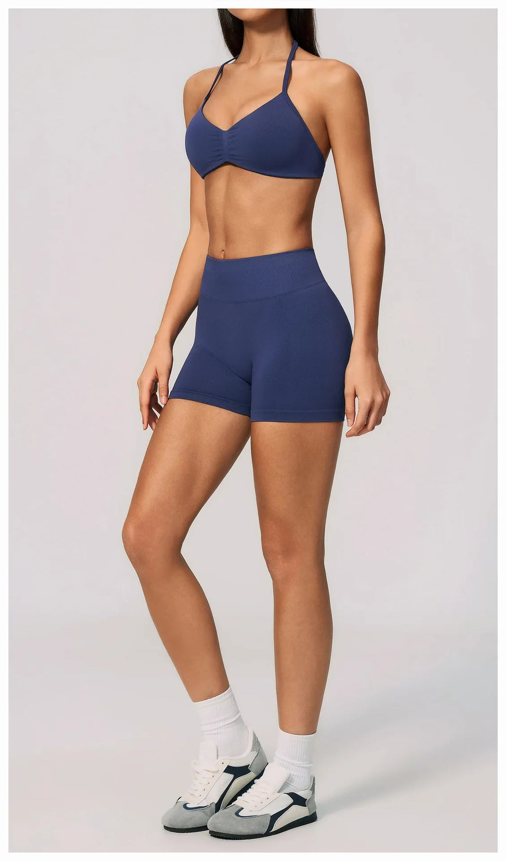 Seamless Yoga Suit Women Exposed Back Pleate Sports Bra High Waist Shorts Fitness Sets Outdoor Running Athletic Wear Tracksuit