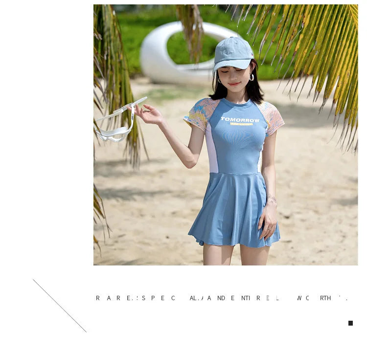 Swimsuit for Women in Summer, Conservative and Slimming, One-piece Skirt Style Swimsuit New Year's Hot Spring Plus Size Swimsuit