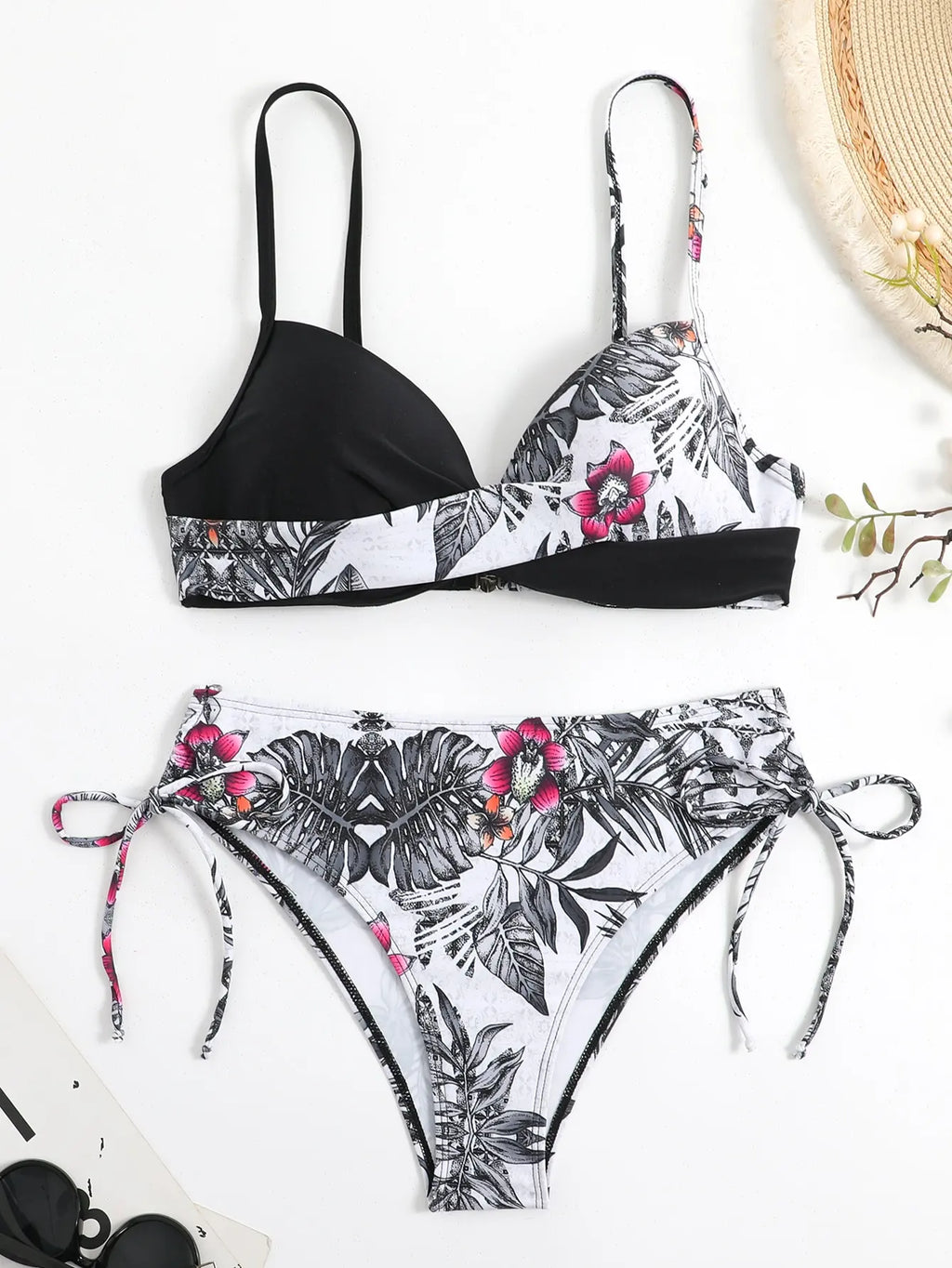 Tropical Print Bikini 2026 Women Drawstring Swimwear Female Push Up Swimsuit Beachwear Bathers Bathing Swimming Swim Suit