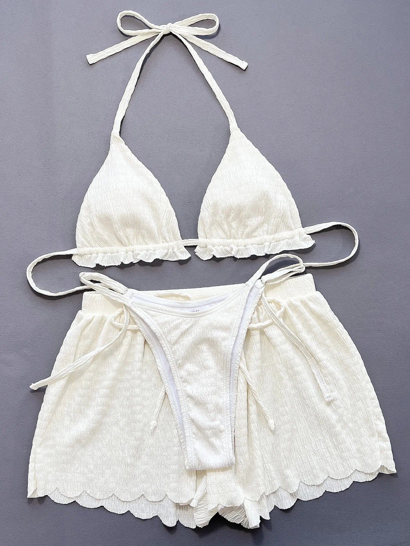 DEKA  Women 3 Piece Bikinis Set Halter String Push Up Swimsuit Backless Cute Beach Outfit Bathing Suit Swimwear Biquinis