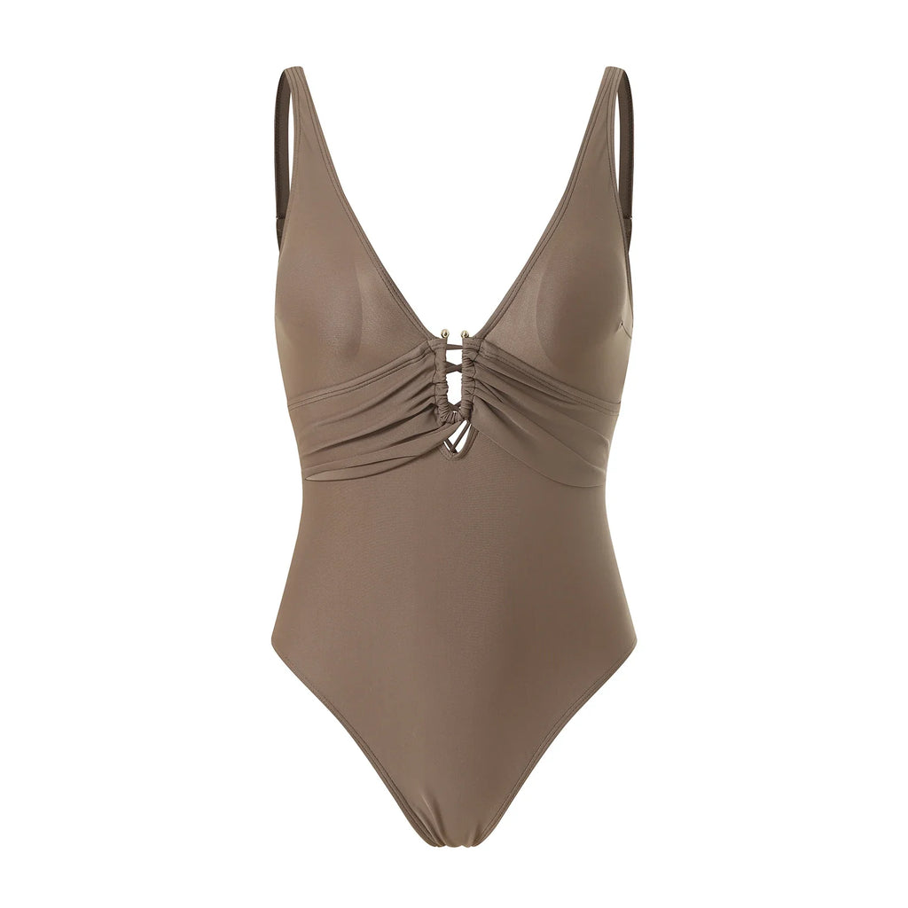 2026 New Solid One Piece Swimsuit For Women Ruched U Buckle Swimwear Lady Backless Bathing Suit Beachwear Monokini Swimming Suit