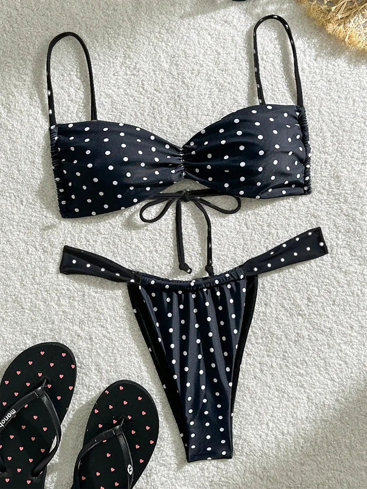 2026 Two Piece Separate Bikinis Set Women's Swimsuit Black Swimwear New Swimming Suit With Pad Push Up Bra Set Thong Bikini Suit