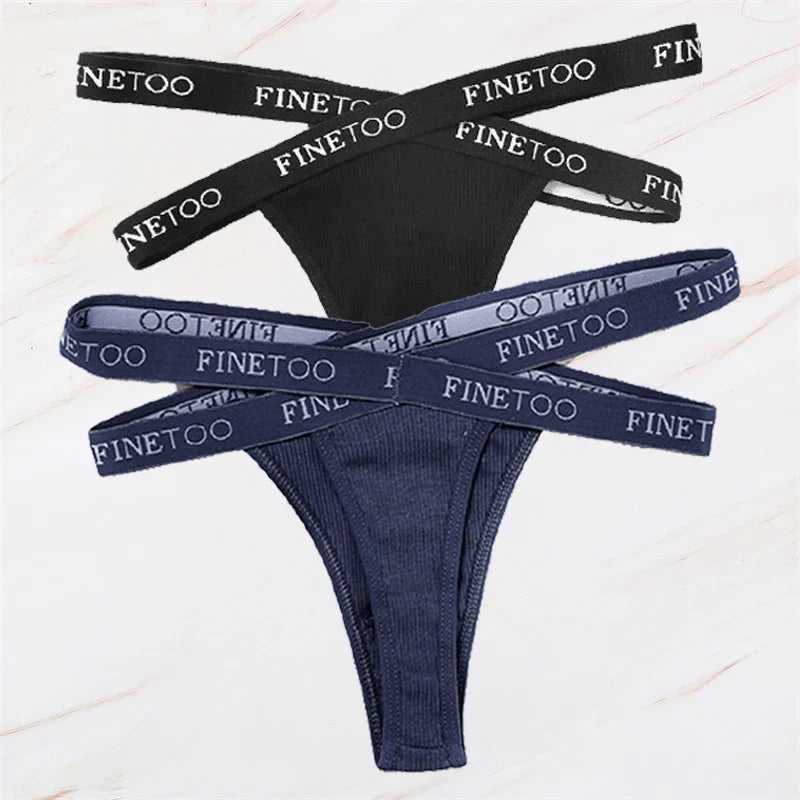 2Pcs/Set Women Thongs Panties Female Letter Belt Underwear Ladies Cotton Cross Strap Bikini M-XL G-String Girl Intimate Lingerie