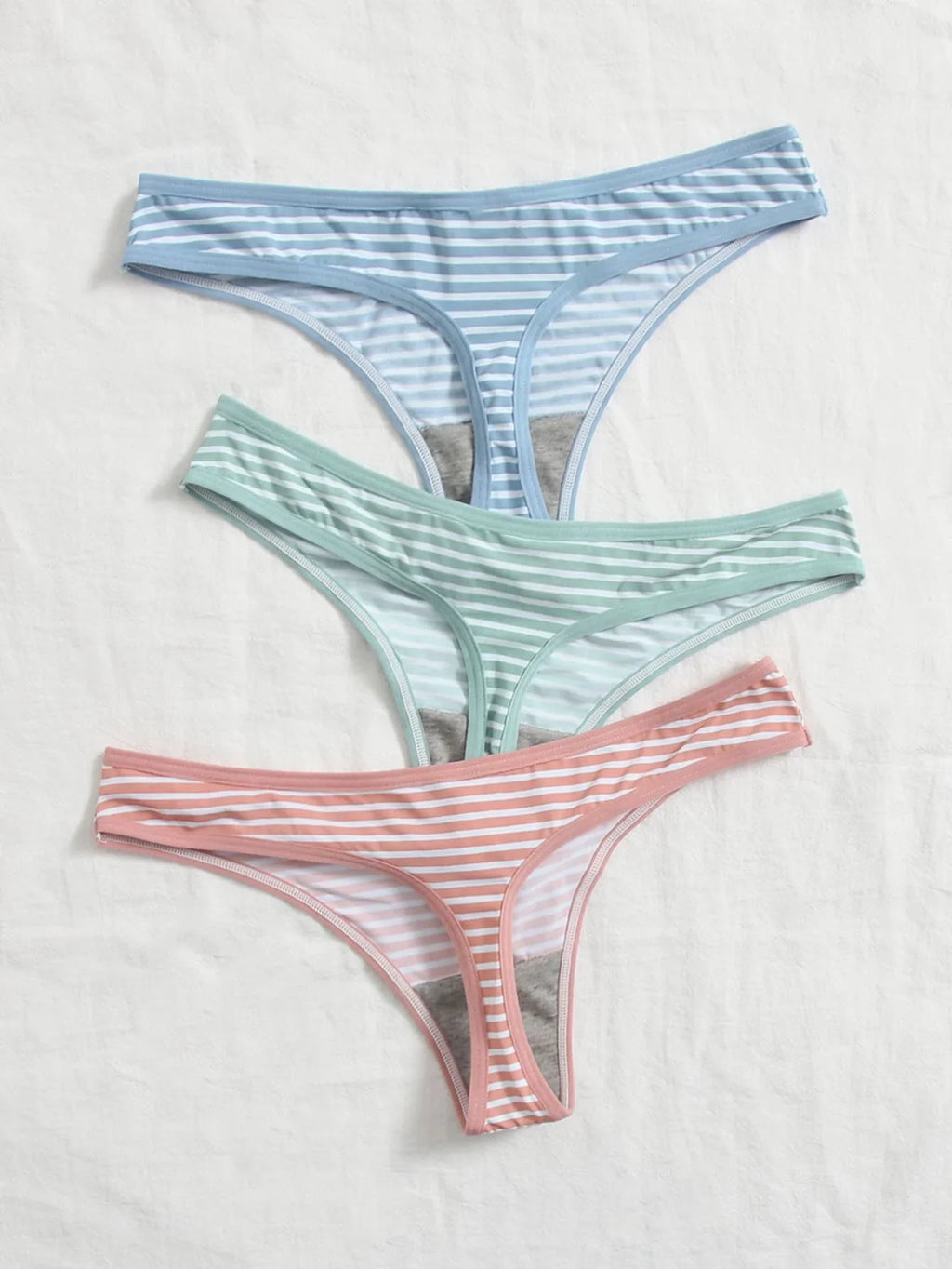 3Pcs Women's Cute And Fresh Multi-color Striped Underwear Thong Without Trace Antibacterial Daily Casual Underwear Thong C364