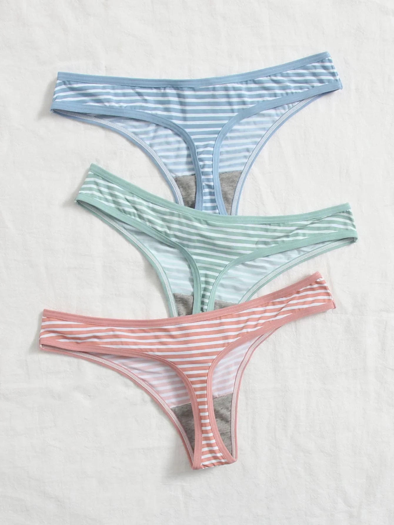 3Pcs Women's Cute And Fresh Multi-color Striped Underwear Thong Without Trace Antibacterial Daily Casual Underwear Thong C364