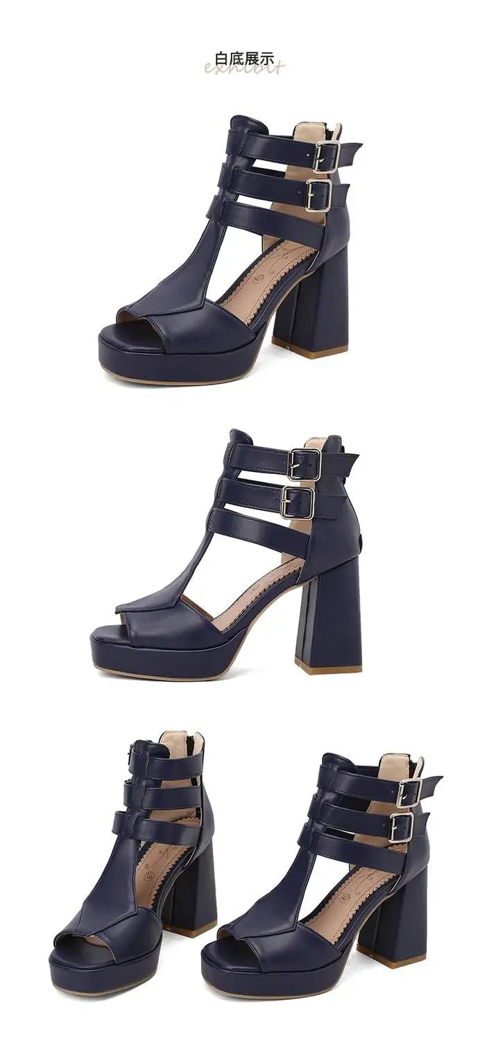 Summer New Style Fashion High-heeled Exposed Toes Women's Sandals Sexy Party Zipper Square Heel Women's Sandals Size 34-50
