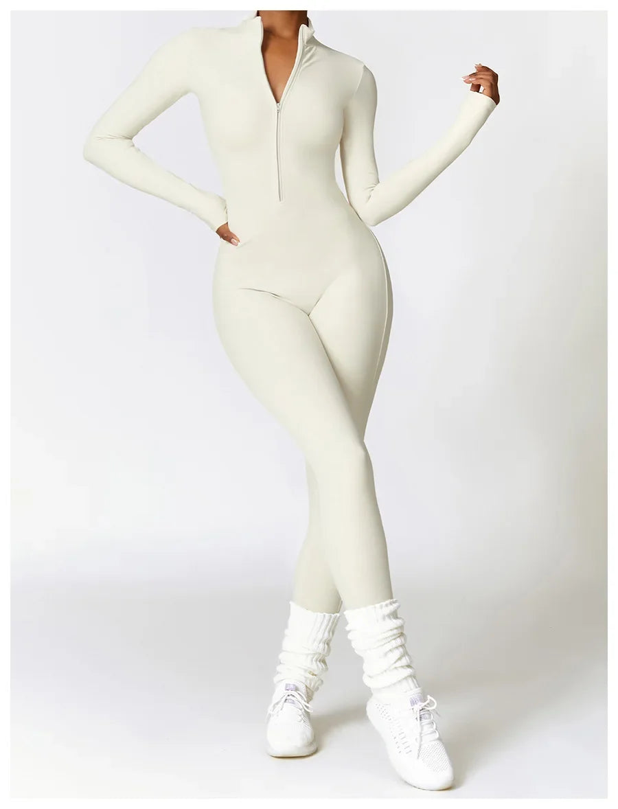 Zipper Workout Jumpsuit Sports Overalls Women Gym Clothing Running Long Sleeves Fitness Gym Tracksuit Short Sportswear Yoga Set