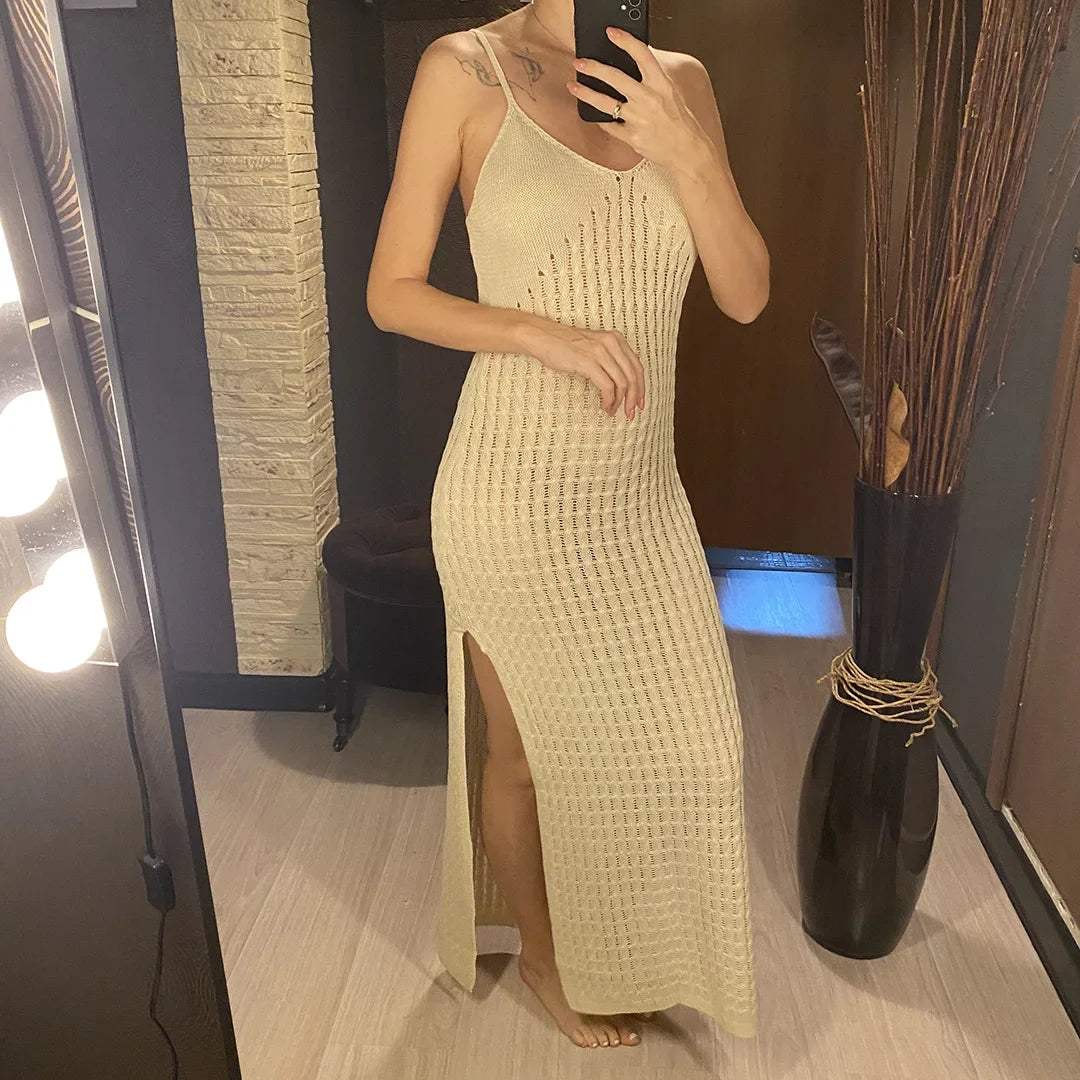 V Neck Sleeveless Hollow Out Crochet Knitted Tunic Beach Cover Up Cover-ups Beach Dress Beach Wear Beachwear Female Women V7212